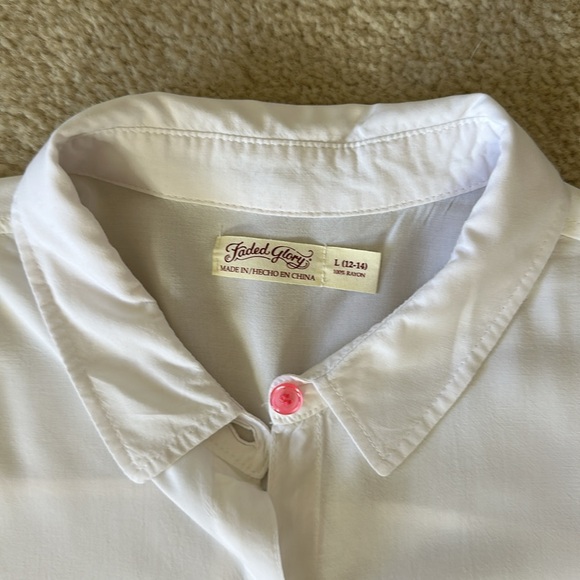 Super Cute Faded Glory Pink & White Ombre Button Down Shirt Size Large (12-14) - Picture 6 of 9